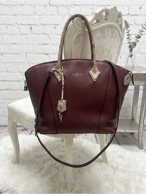 Louis Vuitton Maroon Leather Tote with python Snakeskin Trim